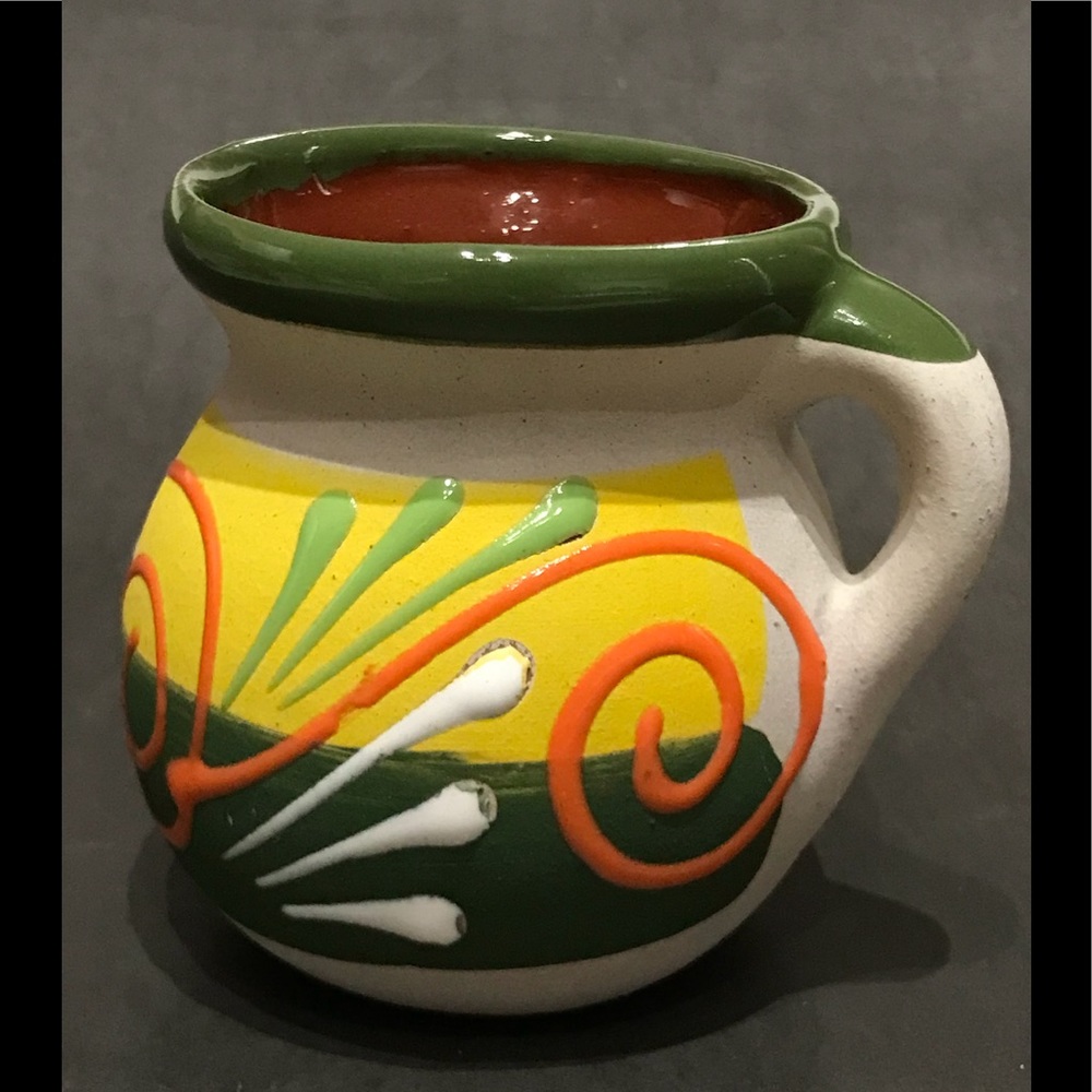 Mexican Clay Coffee Mug Jarrito De Barro Artesanal Pottery Folk Art.
